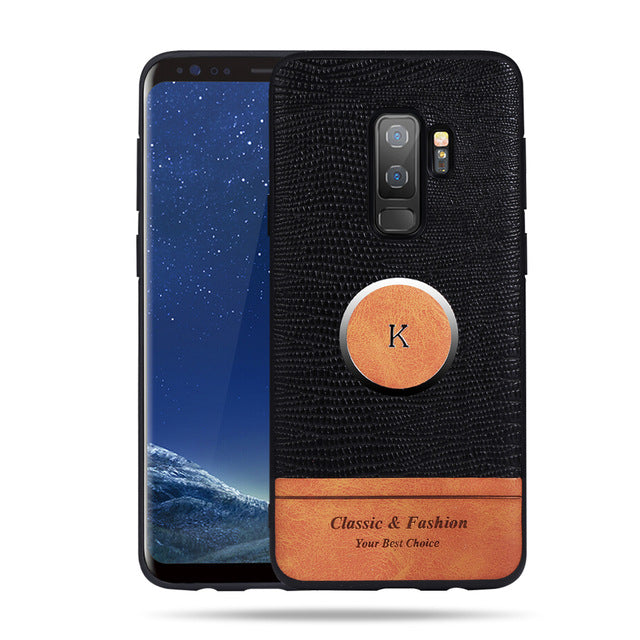 GerTong Soft Silicone PU Leather Anti-Slip Case For Samsung Galaxy  A8 Plus 2018 S7 Edge S8 S9 Plus Magnetic Car Stand PC Coque