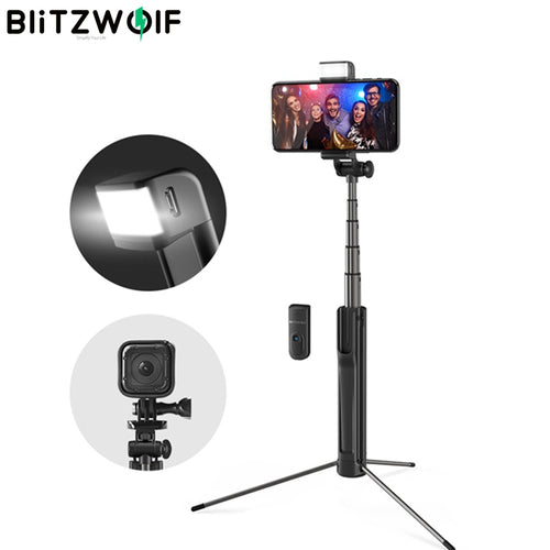 Blitzwolf 3 in 1 LED Fill Light bluetooth Wireless Selfie Stick Tripod Extendable Monopod For iPhone For Huawei 1/4 Screw Camera