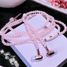 Load image into Gallery viewer, Pearl Necklace Earphone In-Ear Pink Rhinestone Necklace Jewelry Beads Earphones With Mic For Samsung Xiaomi Brithday Girls Gifts