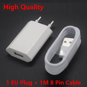 2 in1 USB AC EU Wall Power Adapter Charging Charger Adapter & Original 8-Pin USB Charging Cable for iphone 7 6 plus 6s 5 8 X XS