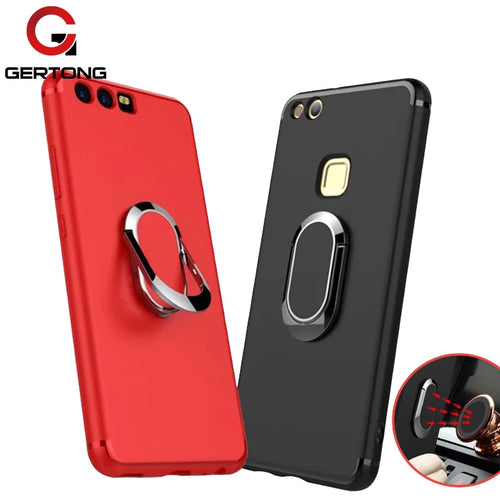 GerTong Soft Silicone For Huawei P10 Plus Phone Case For Huawei P10 Lite Frosted 360 Rotating Finger Ring car Stand Holder Cover